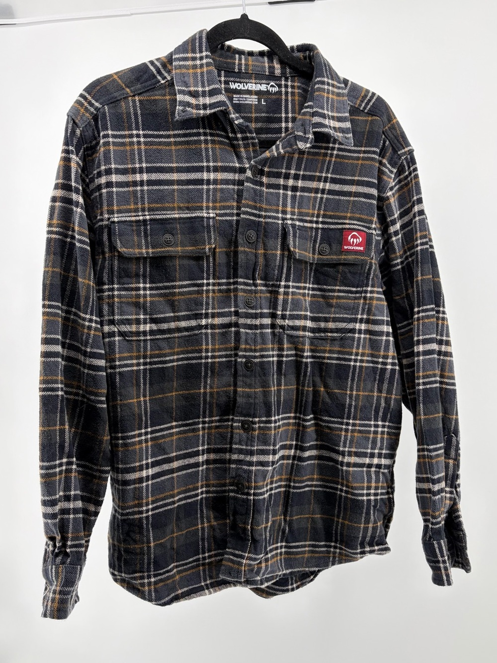 Wolverine Gray/Mustard Plaid Long Sleeve Shirt Flannel Thick Men's Size‎ Large